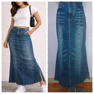 Blue Denim Maxi Skirt Size 7 Mermaid Trumpet Y2K 90s Streetwear